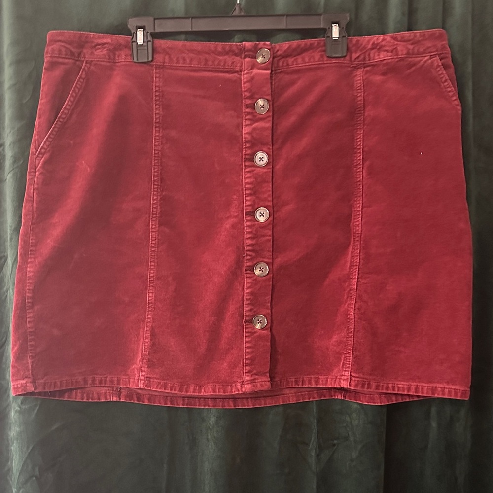 Maurices Button-Front Velvet Mini Skirt in Deep Red